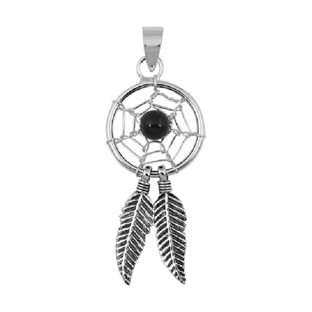 PENDENTIF mixte Attrapeur de Rêves Plumes argent 925