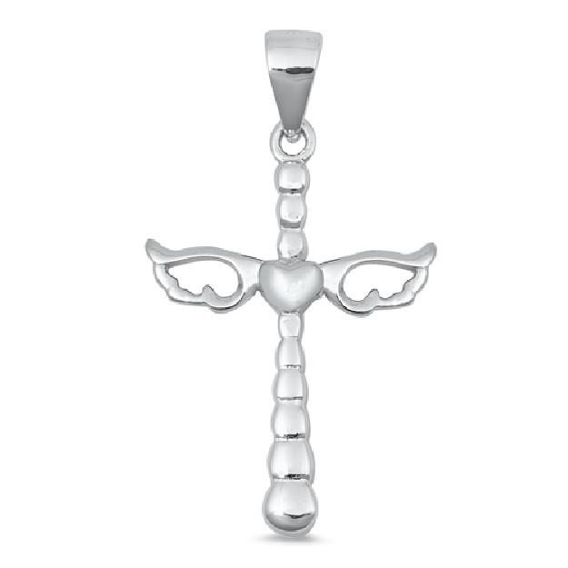 PENDENTIF Croix Cœur avec 2 Ailes d'Ange argent 925