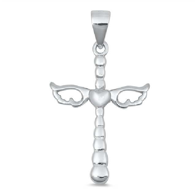 PENDENTIF Croix Cœur avec 2 Ailes d'Ange argent 925