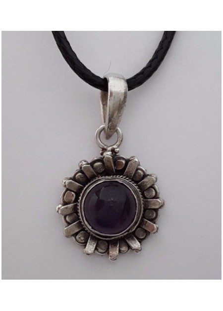 AGNES CREATIONS / JOLI PENDENTIF STYLE RETRO EN ARGENT 925 ORNE AMETHYSTE