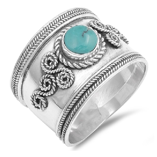 Bague Large en Argent Massif 15 MM ornée d'une Turquoise