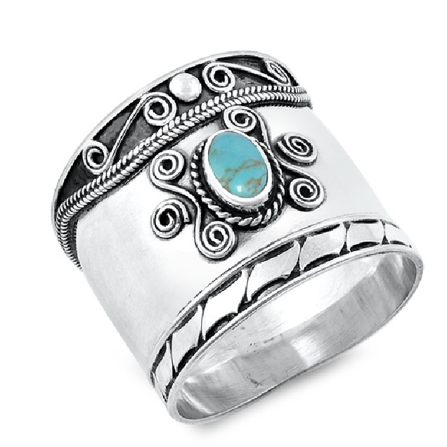 Bague Large en Argent Massif 20 MM ornée d'une Turquoise