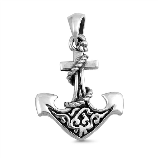 PENDENTIF mixte Ancre de Marine entrelacée d'un Bout argent 925