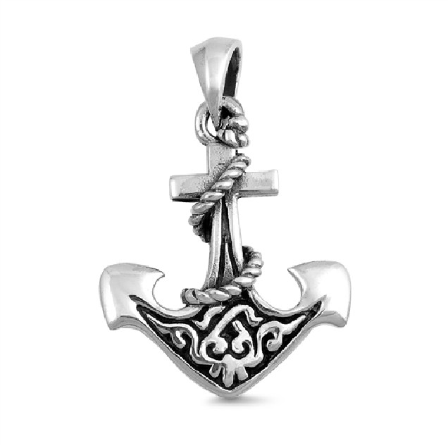 PENDENTIF mixte Ancre de Marine entrelacée d'un Bout argent 925