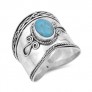 Bague Large en Argent Massif 18 MM ornée d'une Turquoise véritable