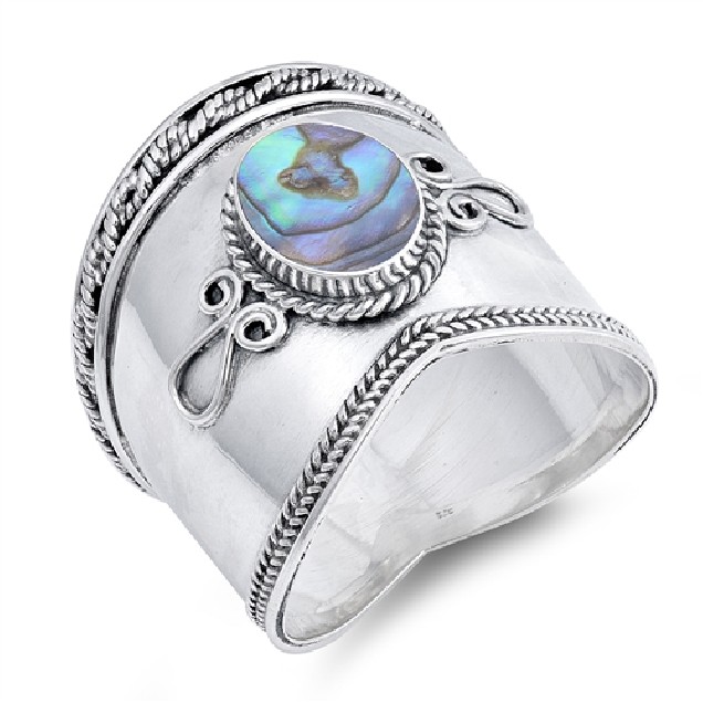 Bague Large en Argent Massif 19 MM ornée de Nacre Abalone