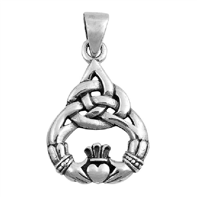 PENDENTIF mixte Cœur entre les Mains Claddagh & Celte argent 925