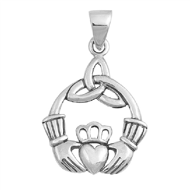 PENDENTIF mixte Cœur entre les Mains Claddagh & Celte argent 925