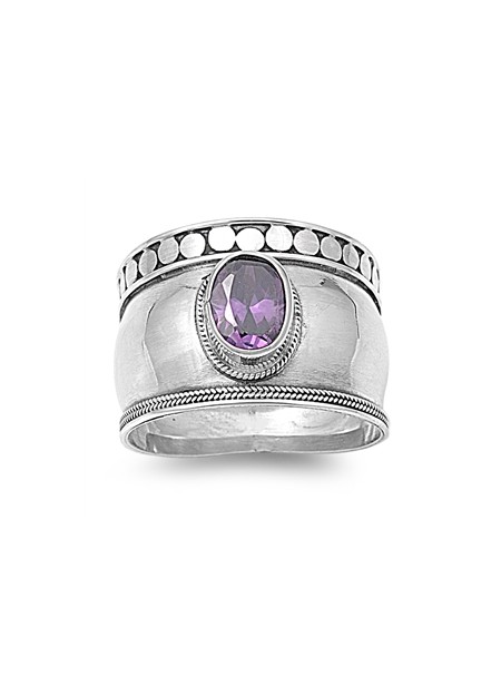 Bague Armure en Argent 925 15 MM ornée d'un Zirconium améthyste