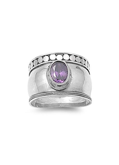 Bague Armure en Argent 925 15 MM ornée d'un Zirconium améthyste