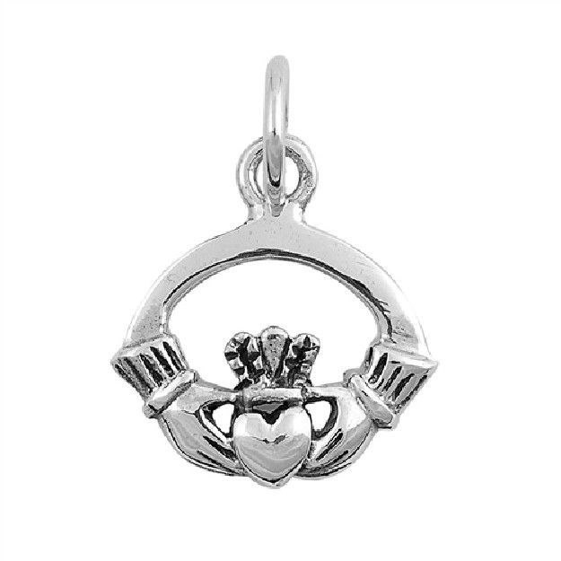 PENDENTIF mixte Médaillon rond Cœur entre les Mains Claddagh argent 925