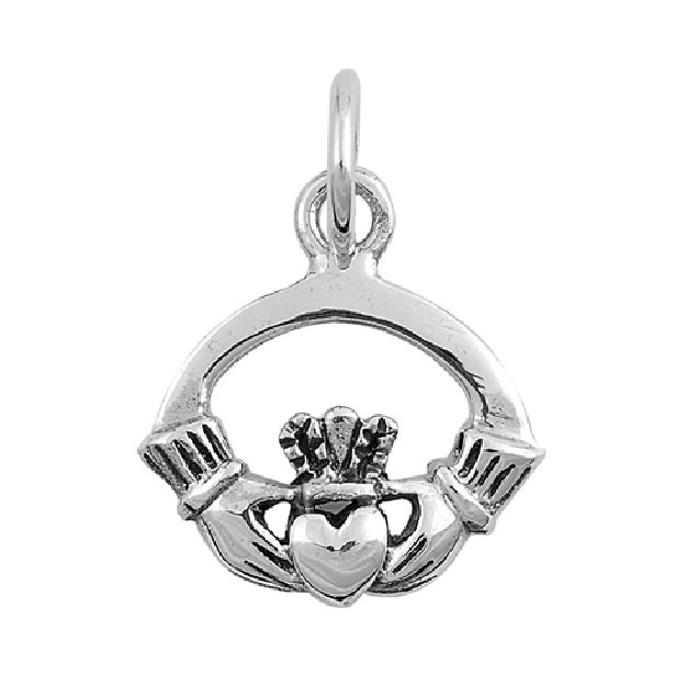 PENDENTIF mixte Médaillon rond Cœur entre les Mains Claddagh argent 925