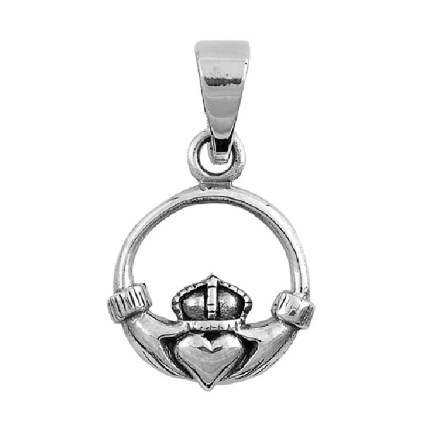 PENDENTIF mixte Médaillon rond Cœur entre les Mains Claddagh argent 925