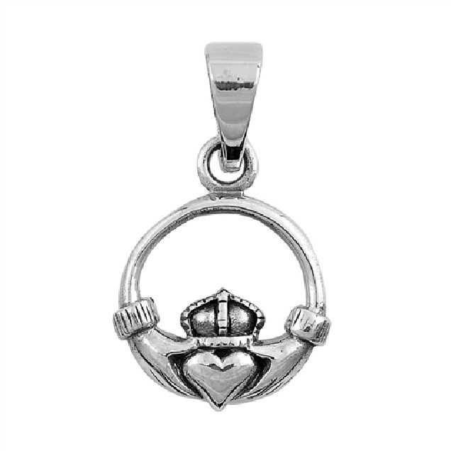 PENDENTIF mixte Médaillon rond Cœur entre les Mains Claddagh argent 925