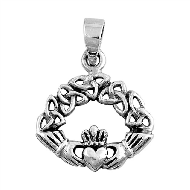 PENDENTIF mixte Cœur entre les Mains Claddagh & Celte argent 925