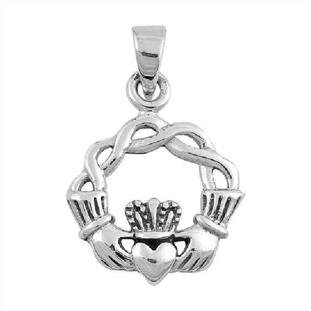 PENDENTIF mixte Cœur entre les Mains Claddagh argent 925