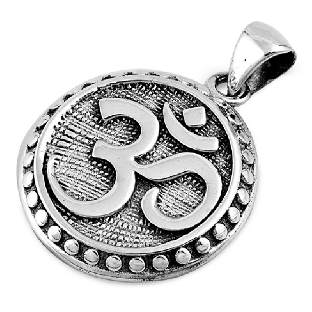 PENDENTIF mixte Médaillon rond Om argent 925