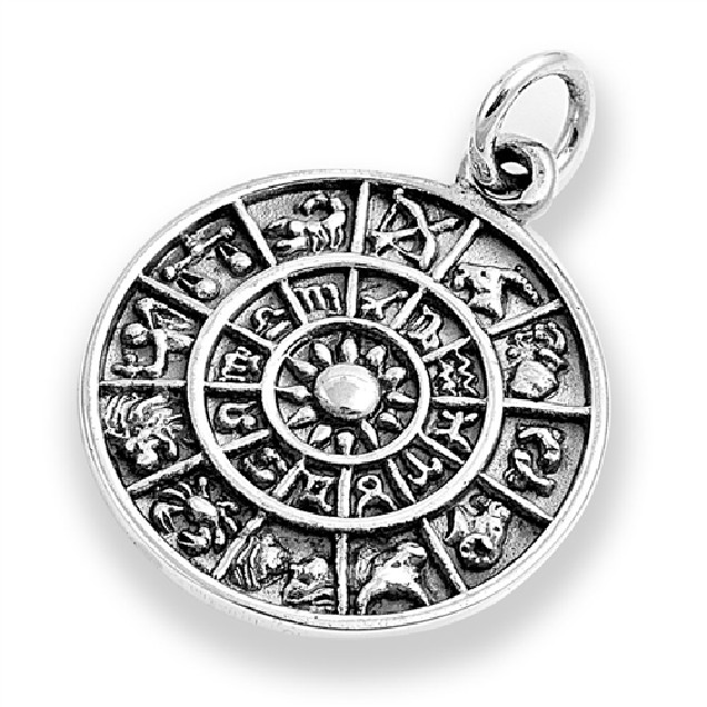 PENDENTIF mixte Médaillon rond Calendrier du Zodiaque argent 925