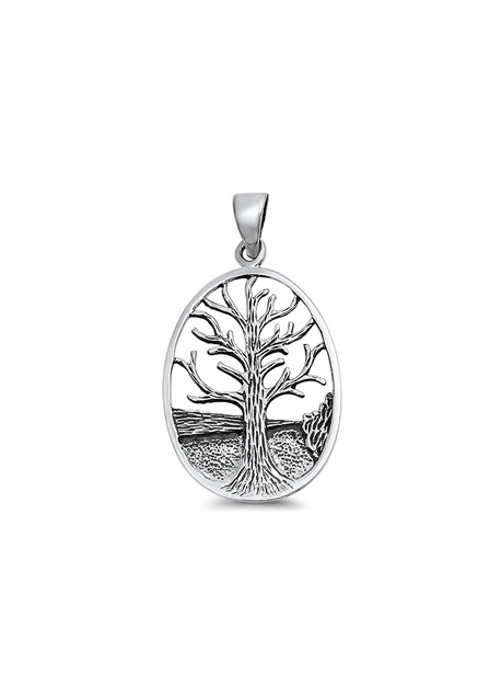 PENDENTIF mixte Médaillon ovale Arbre de Vie argent 925