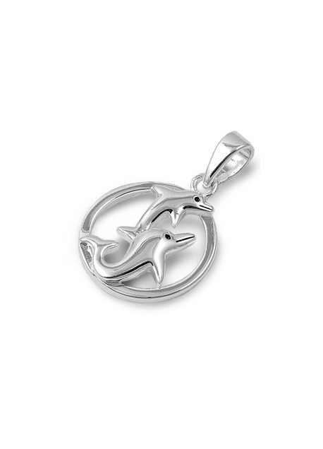 PENDENTIF mixte Médaillon rond Dauphins argent 925