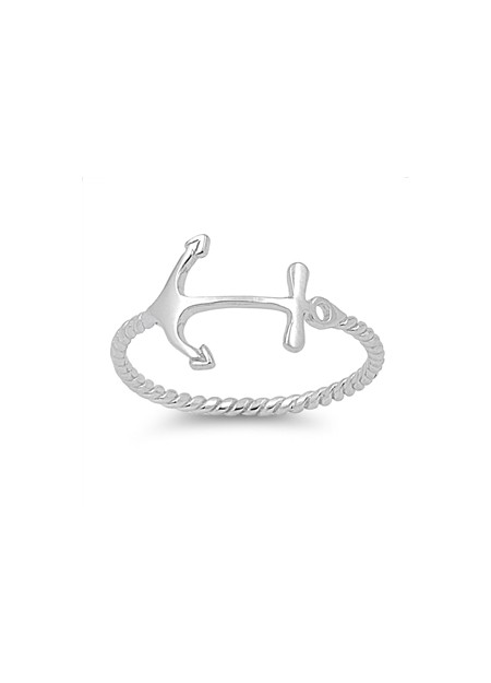 Bague fine Anchor Ancre de Marine torsadée en Argent 925