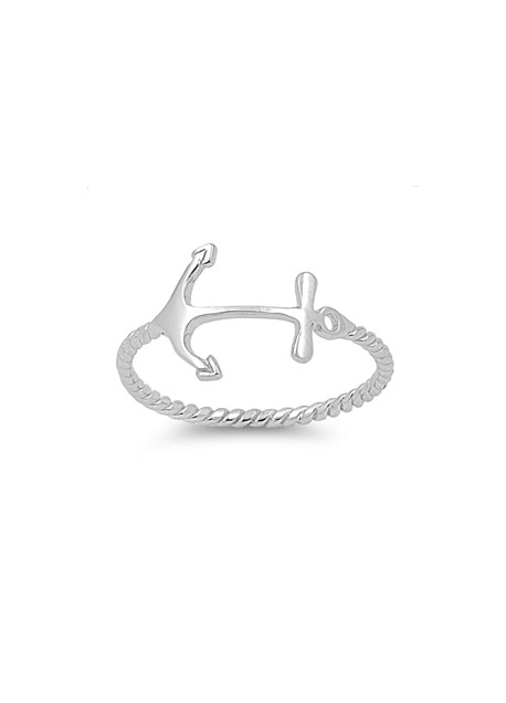 Bague fine Anchor Ancre de Marine torsadée en Argent 925