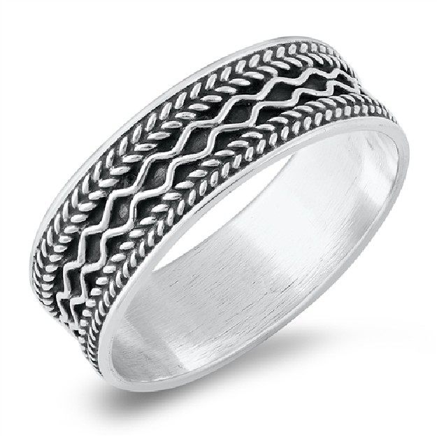 Bague Anneau Mixte en Argent 925 & décor Tribal - 6 MM