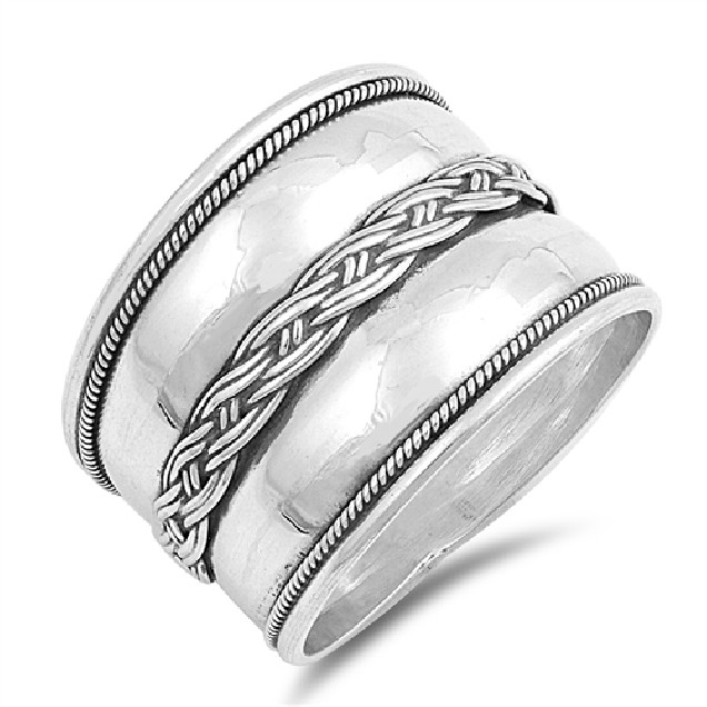 Bague Anneau Mixte Armure torsadé en Argent 925 - 16 MM