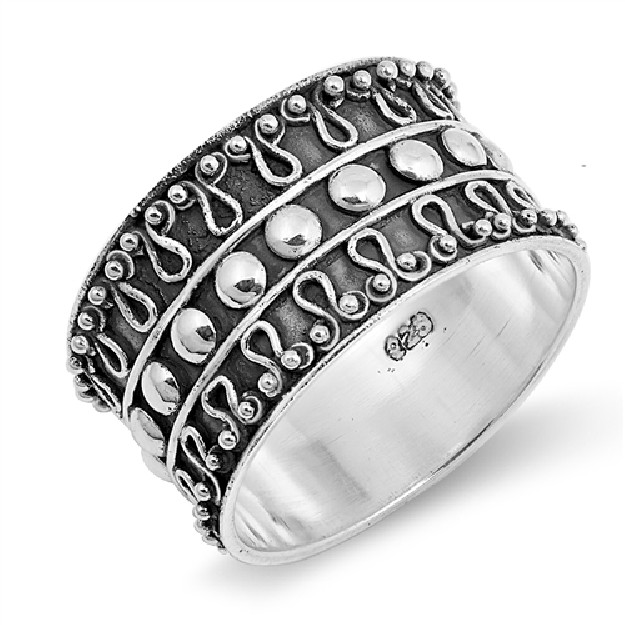 Bague Anneau Large Ethnique chic Argent 925 - 12 MM