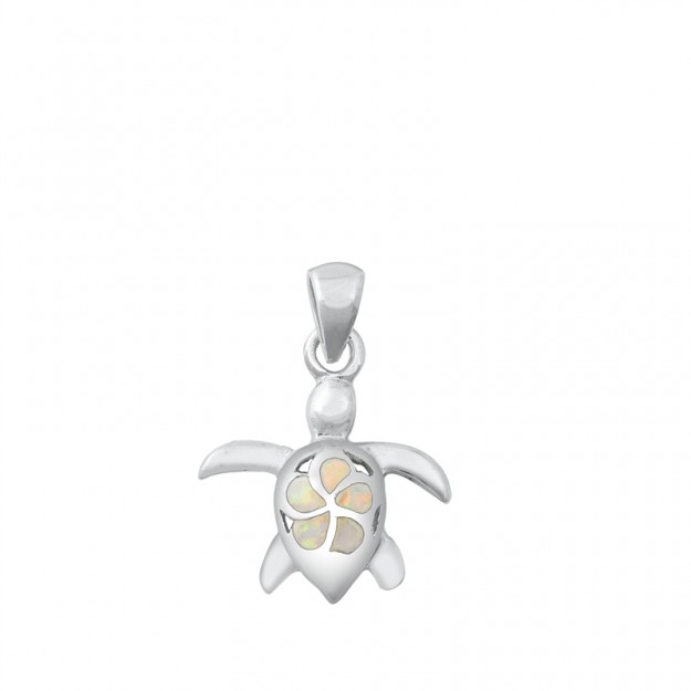 Pendentif Mixte Tortue orné d' Opale blanche Argent 925