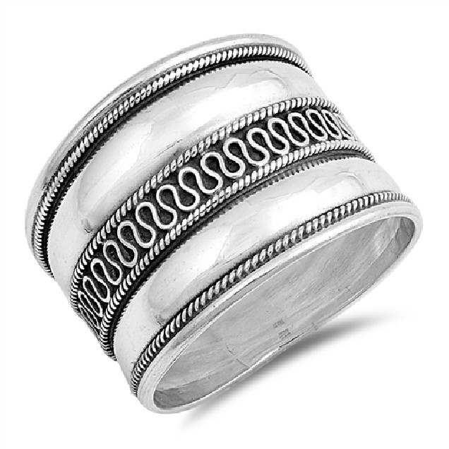 Bague Anneau Armure en Argent 925 - 16 MM