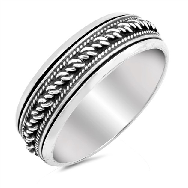 Bague Anneau Mixte tournant en Argent 925 décors striés - 7 MM