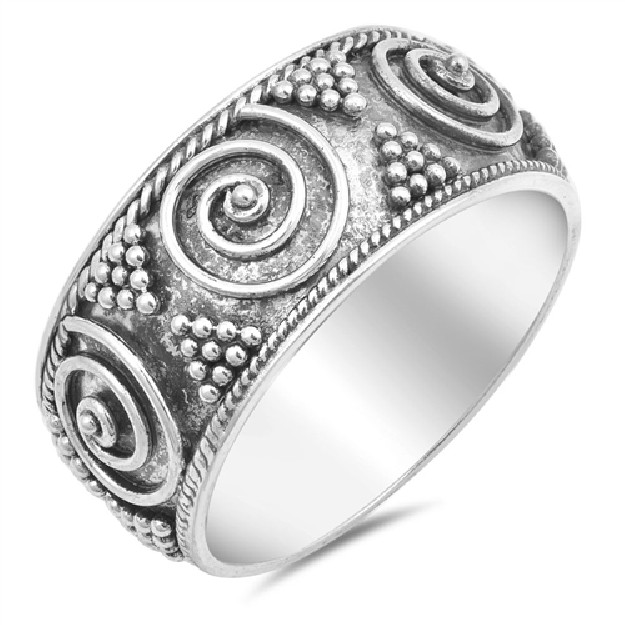 Bague Anneau Large Mixte décor Bali Argent 925 - 10 MM