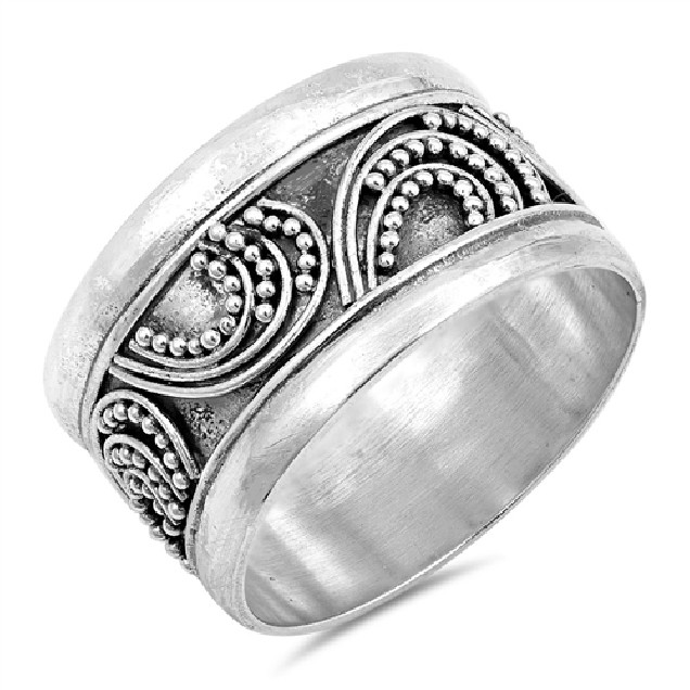 Bague Anneau Mixte décor Bali en Argent 925 - 12 MM