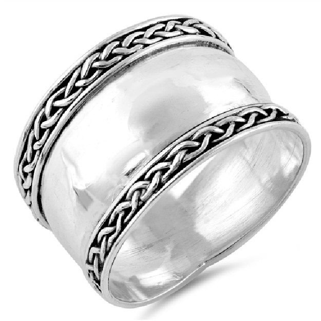 Bague Anneau Large Armure Argent 925 décor tresses - 14 MM