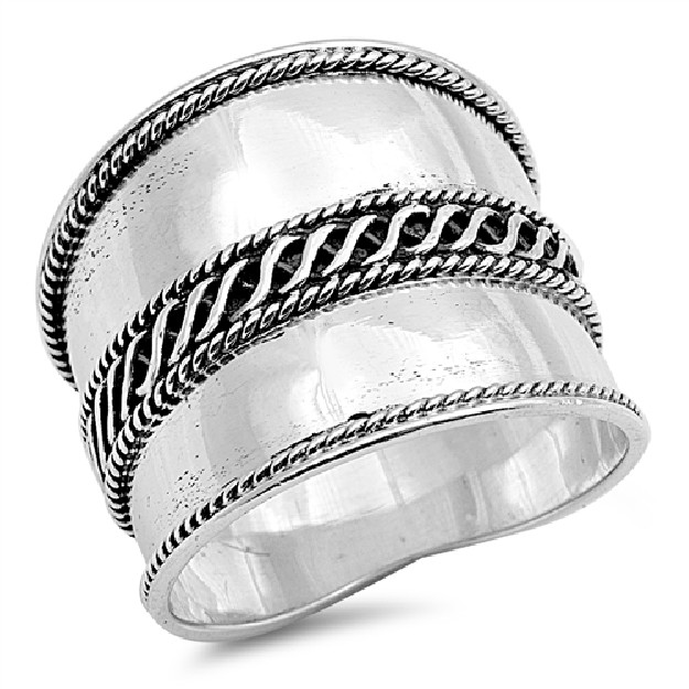 Bague Anneau Armure Large en Argent 925 décor stries - 19 MM