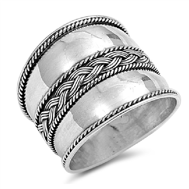 Bague Anneau Armure Argent 925 décor tresse - 21 mm