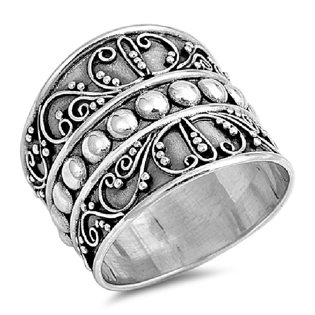 Bague Anneau Large en Argent 925 décor Bali