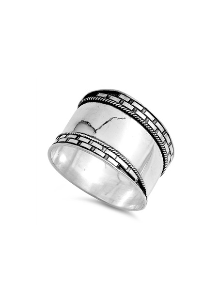 Bague Anneau Large en Argent 925 décor Design - 17 MM