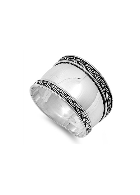 Bague Anneau Large mixte Argent 925 décor tressé - 15 MM