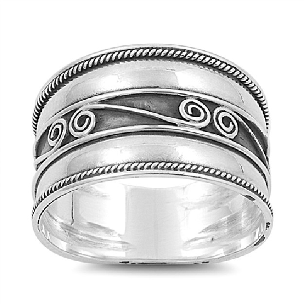 Bague Anneau mixte en Argent 925 Décor Spirales- 12 MM