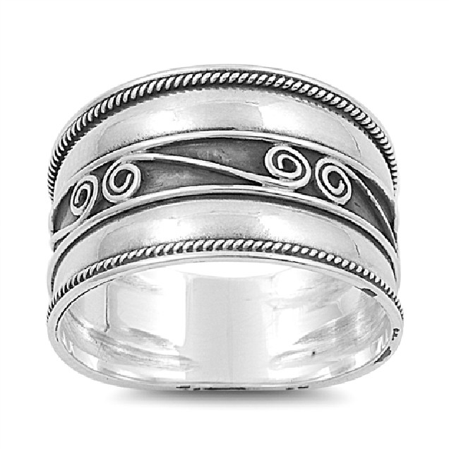 Bague Anneau mixte en Argent 925 Décor Spirales- 12 MM