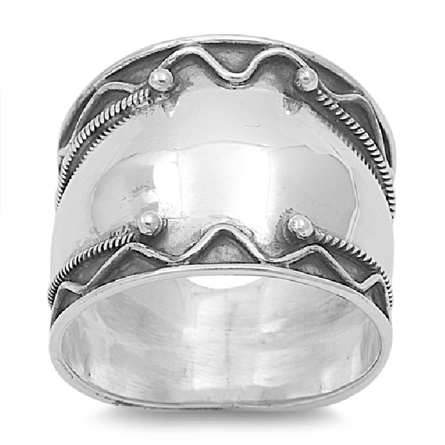 Bague Anneau mixte Argent 925 décor stries - 17 MM