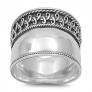 Bague Anneau Large en Argent 925 décor Ethnique - 12 MM