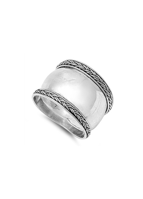 Bague Anneau Large bombé Argent 925 décor tresses - 16 MM