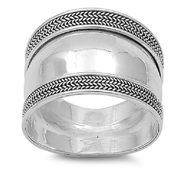 Bague Anneau Large bombé en Argent 925 décor stries 18 MM