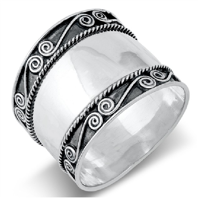 Bague Anneau Tube Argent 925 décor spirale - 18 MM