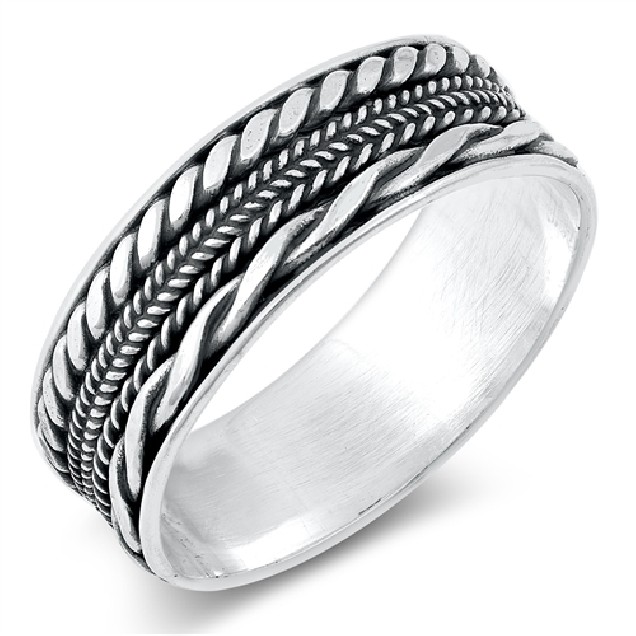 Bague Anneau mixte Argent 925 ouvragé - 7 MM