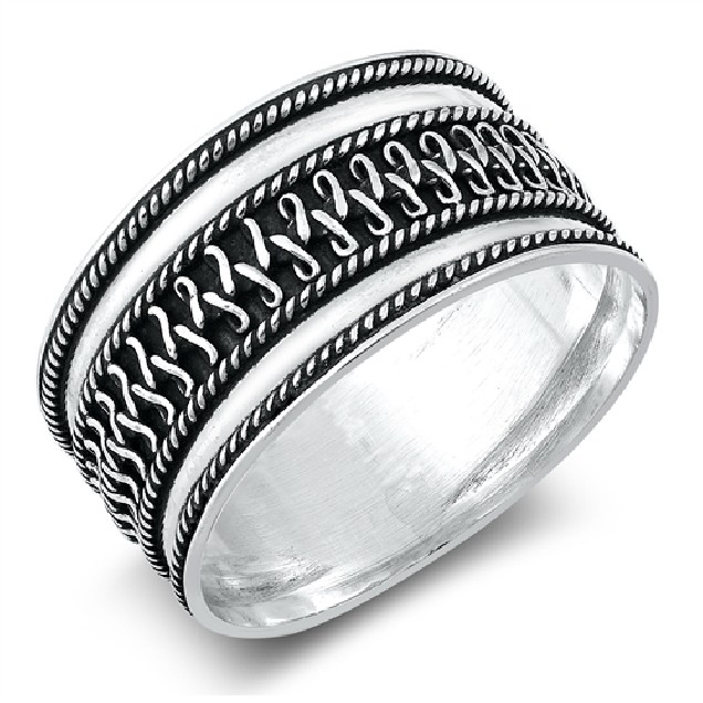 Bague Anneau mixte Argent 925 décor Ethnique - 12 MM