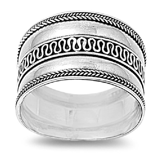 Bague Anneau bombé Argent 925 décor courbe design - 13 MM